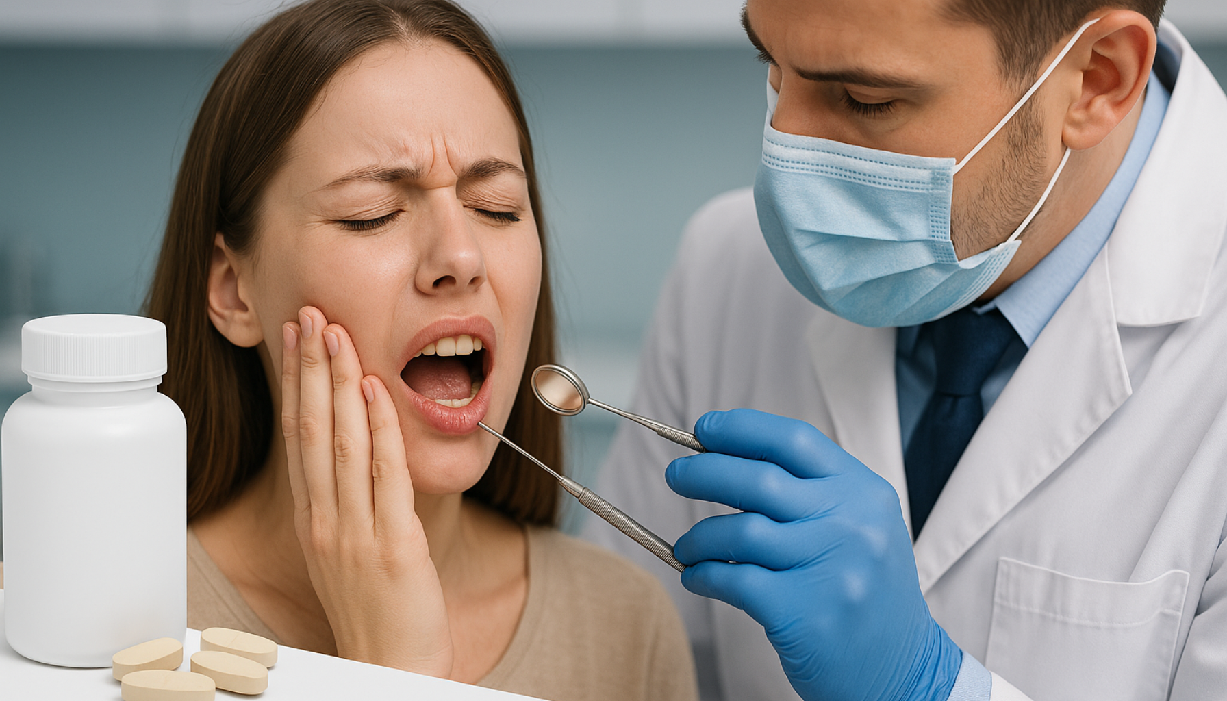 L-lysin: Kosttilskuddet som hjelper mot munnsår 17 Kvinne med smertefull munnsår undersøkes av tannlege, med kosttilskudd i forgrunnen som symboliserer L-lysin.