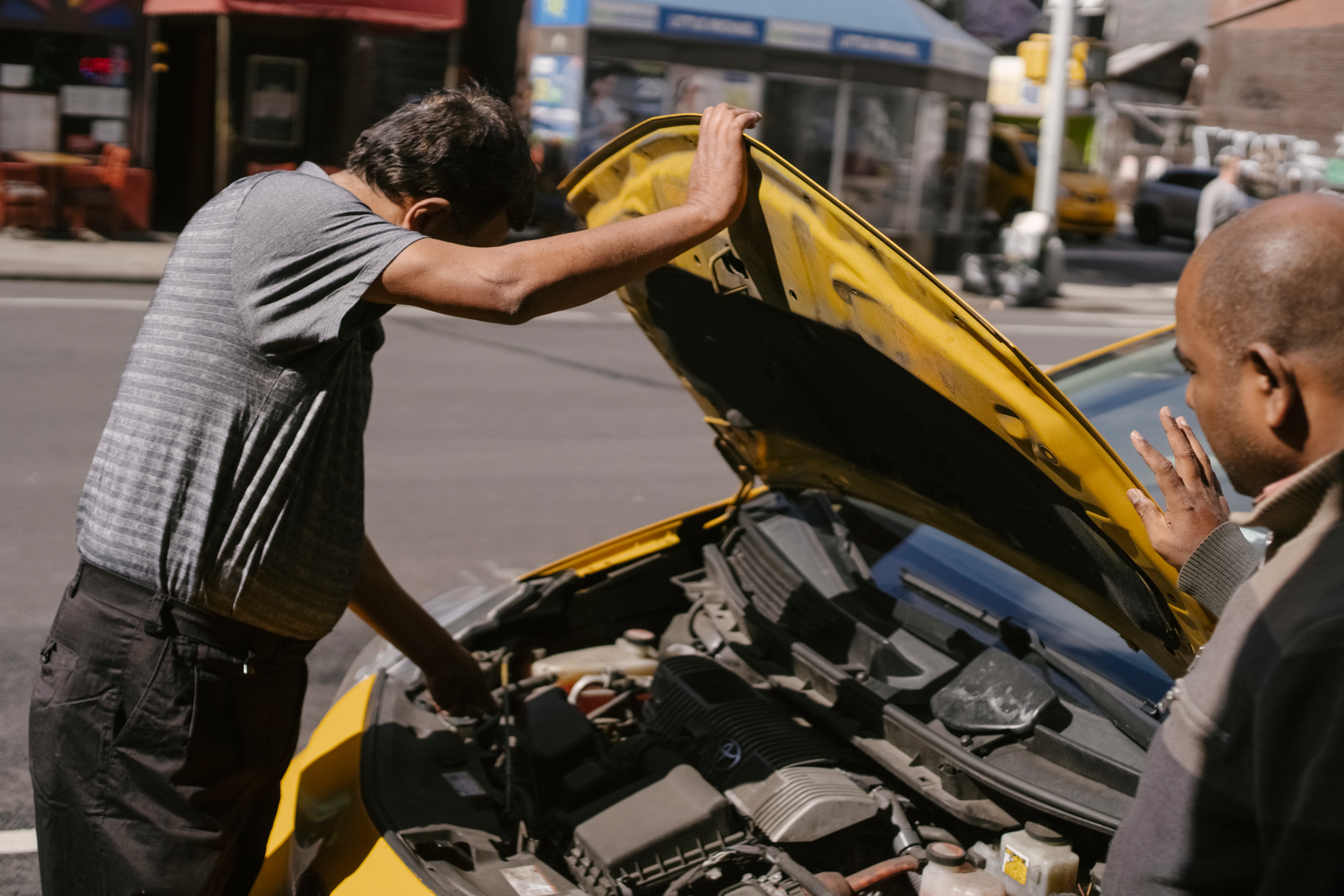 A car with a bad transmission in a repair shop