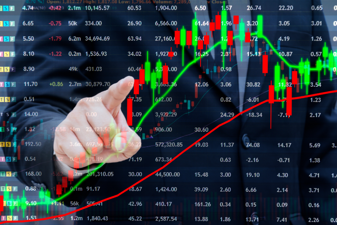 Financial graph showing market trends and stock performance for business analysis