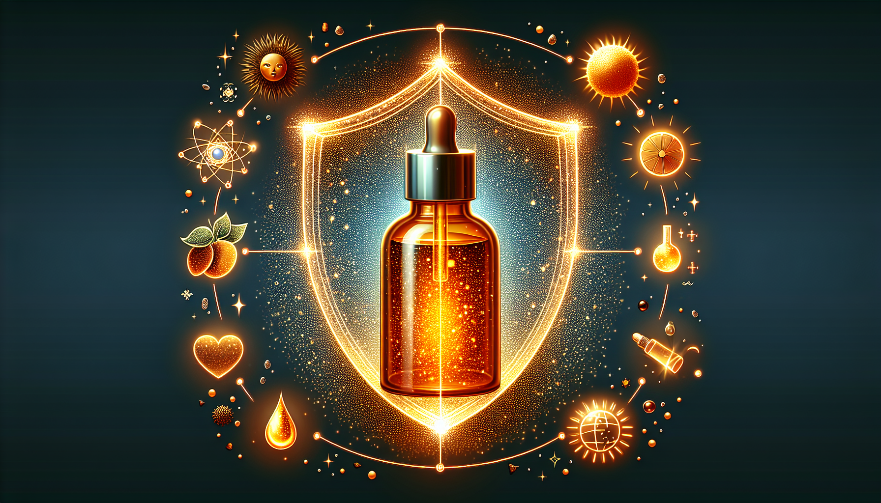 Vitamin C serum bottle surrounded by protective shield