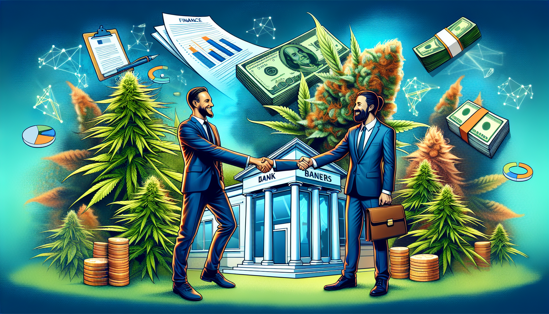 An illustration showcasing strong banking relationships crucial for cannabis businesses.