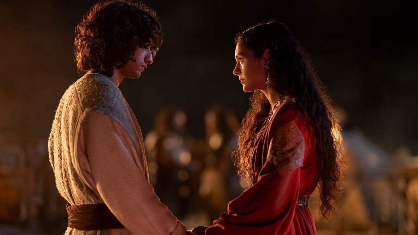 Michael Iskander as David and Indy Lewis as Mychal in House of David Season 2