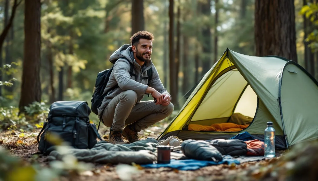 A person enjoying outdoor activities with camping gear from a subscription box.