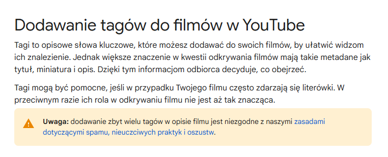 Dodawanie tagów do filmów YouTube