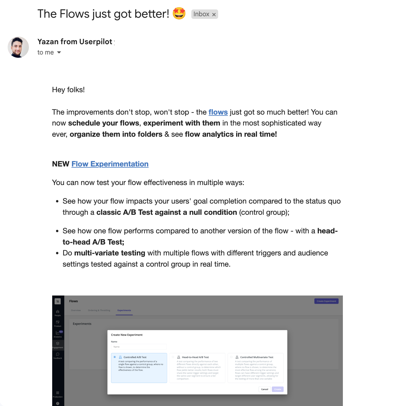 Product updates email example