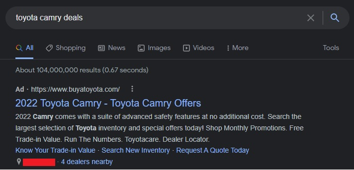 toyota camry deals Google search