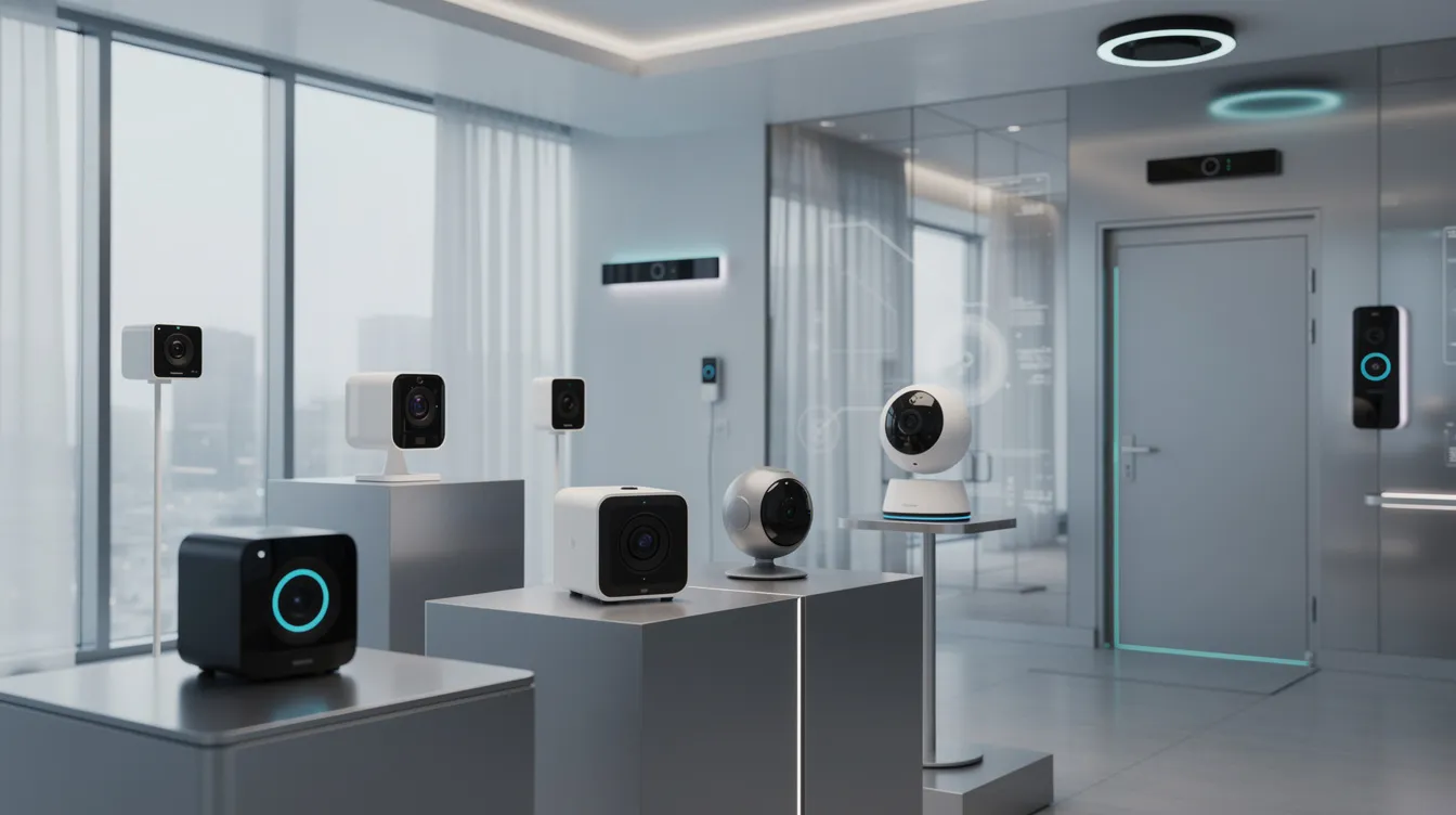 A collection of the top AI home security cameras of 2026, featuring their unique designs.