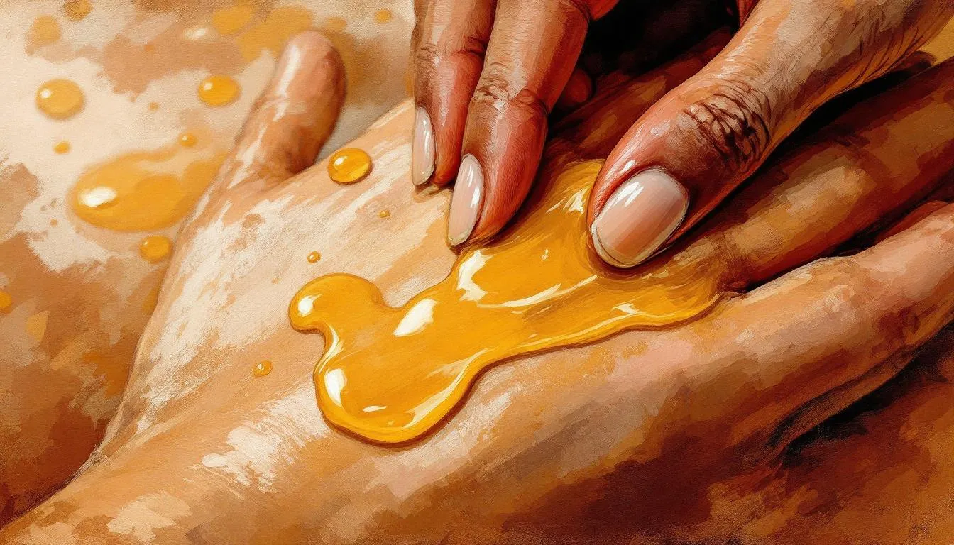 A hand applying batana oil on skin, demonstrating its skincare benefits.