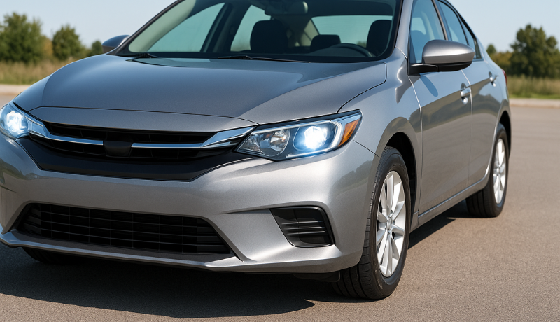 A car with xenon vehicle's lighting system  with wider beam pattern and better road visibility