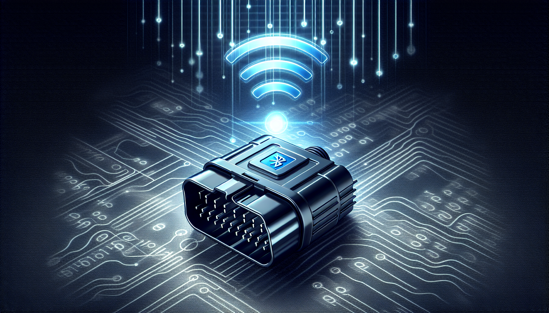 Illustration eines OBD2-Steckers mit Bluetooth-Verbindung