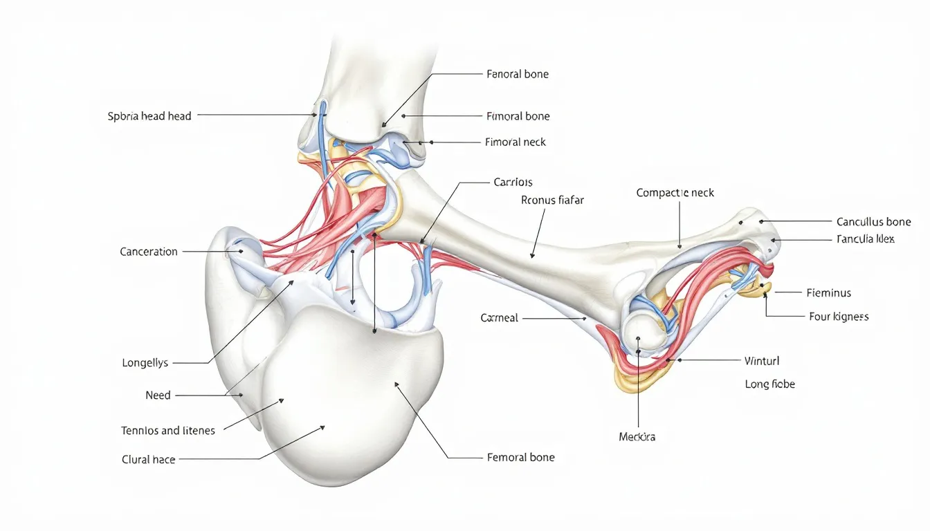 Femur: Anatomy, Diagram, Location, Parts and Functions 2 Anatomy of the proximal femur including femoral head and neck.