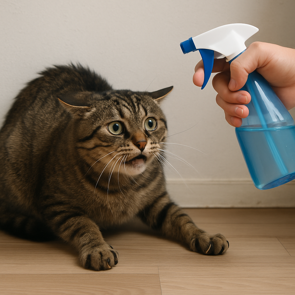 kat wordt bedreigd met plantenspuit