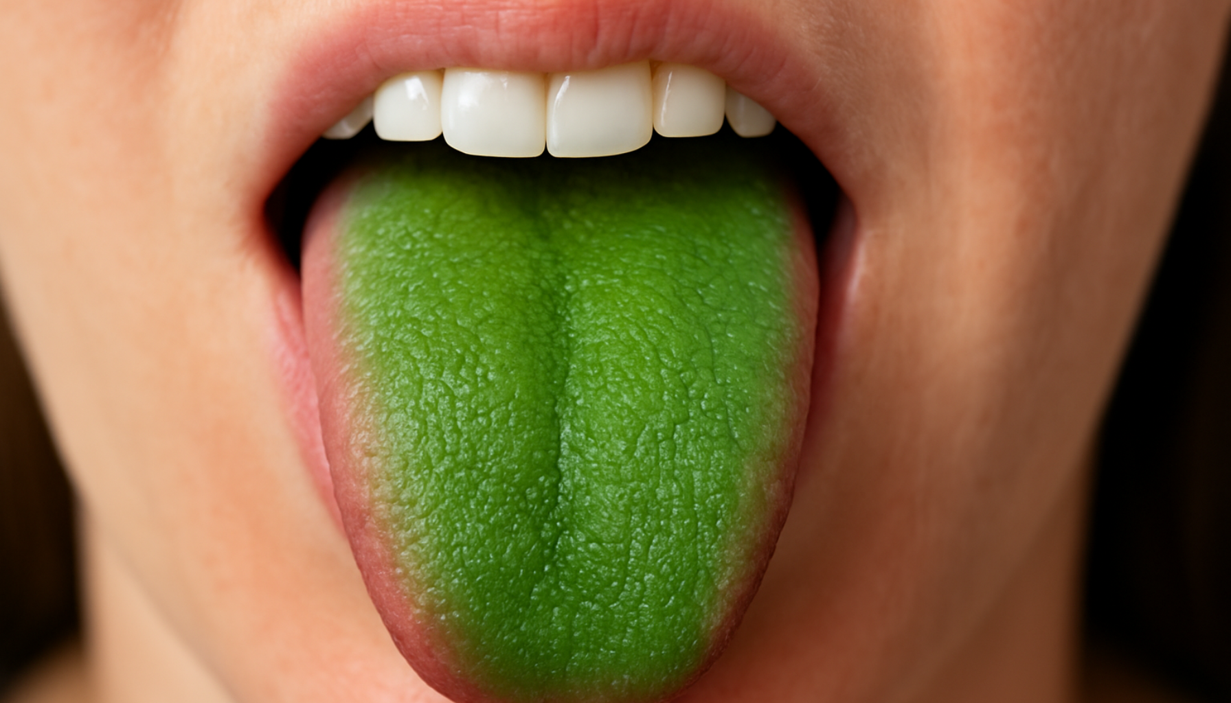 Grønn tunge – Hva det betyr og hvordan behandle det 18 Nærbilde av en grønnfarget tunge som indikerer mulig infeksjon eller misfarging relatert til grønn tunge.