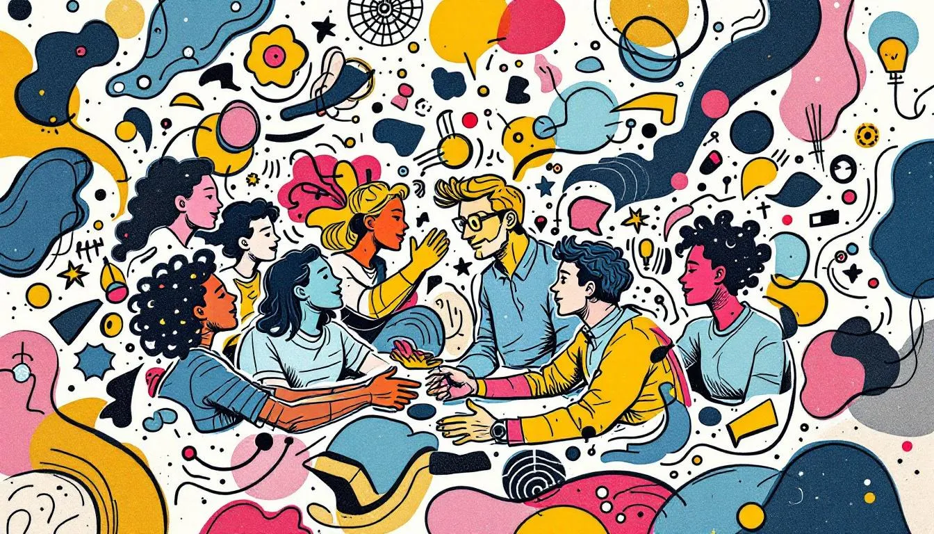A supportive group of individuals collaborating and building a support system.