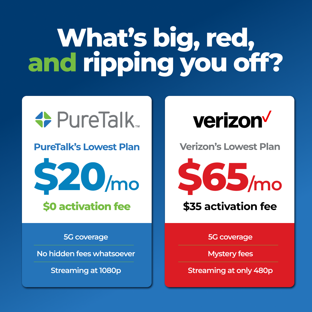 PureTalk vs Verizon activation costs. 