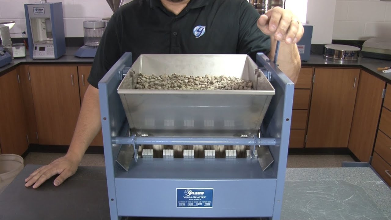 A mechanical splitter used for obtaining a representative sample in aggregate testing.