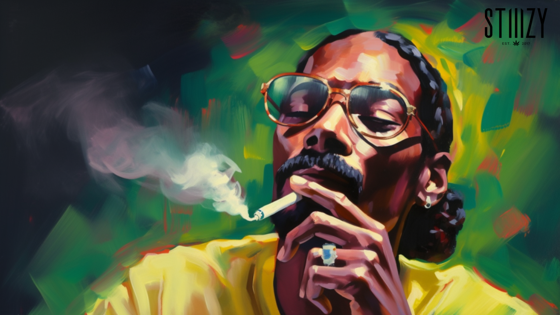 oil painting of snoop dog smoking green crack marijuana