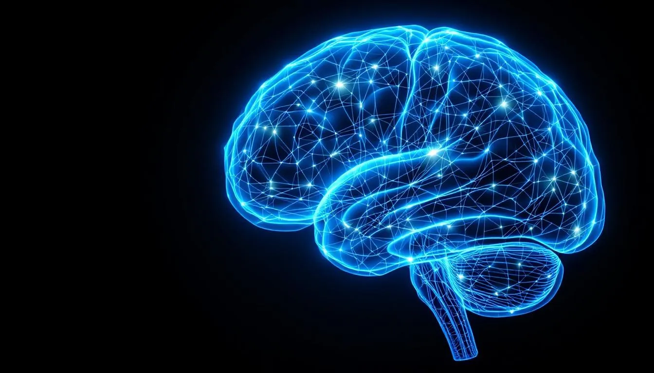 The image depicts a healthy brain illuminated with glowing neural networks, illustrating active connections that enhance cognitive function and brain health. This vibrant representation emphasizes the importance of magnesium levels and their role in supporting brain health, potentially reducing the risk of neurological disorders.