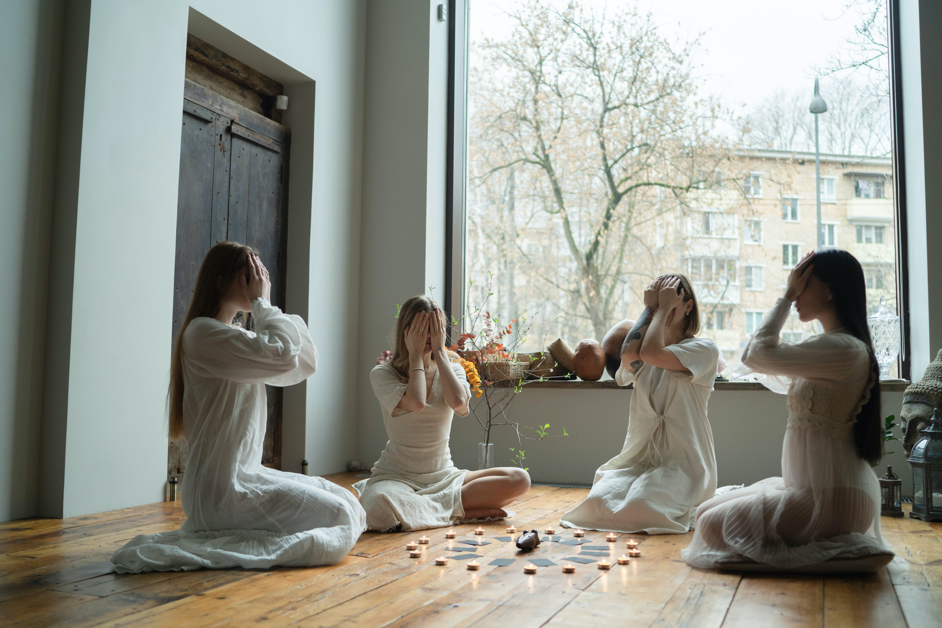 Friends performing friendship ritual 