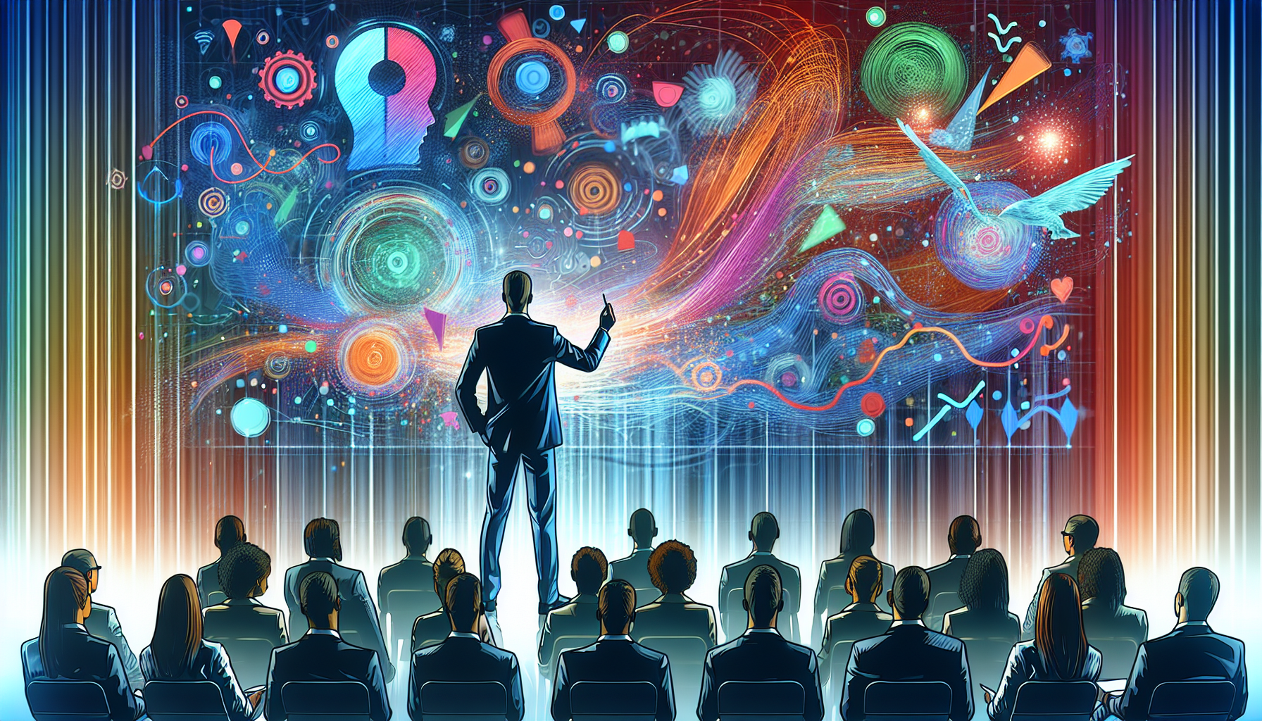 Creative illustration of a business pitch presentation