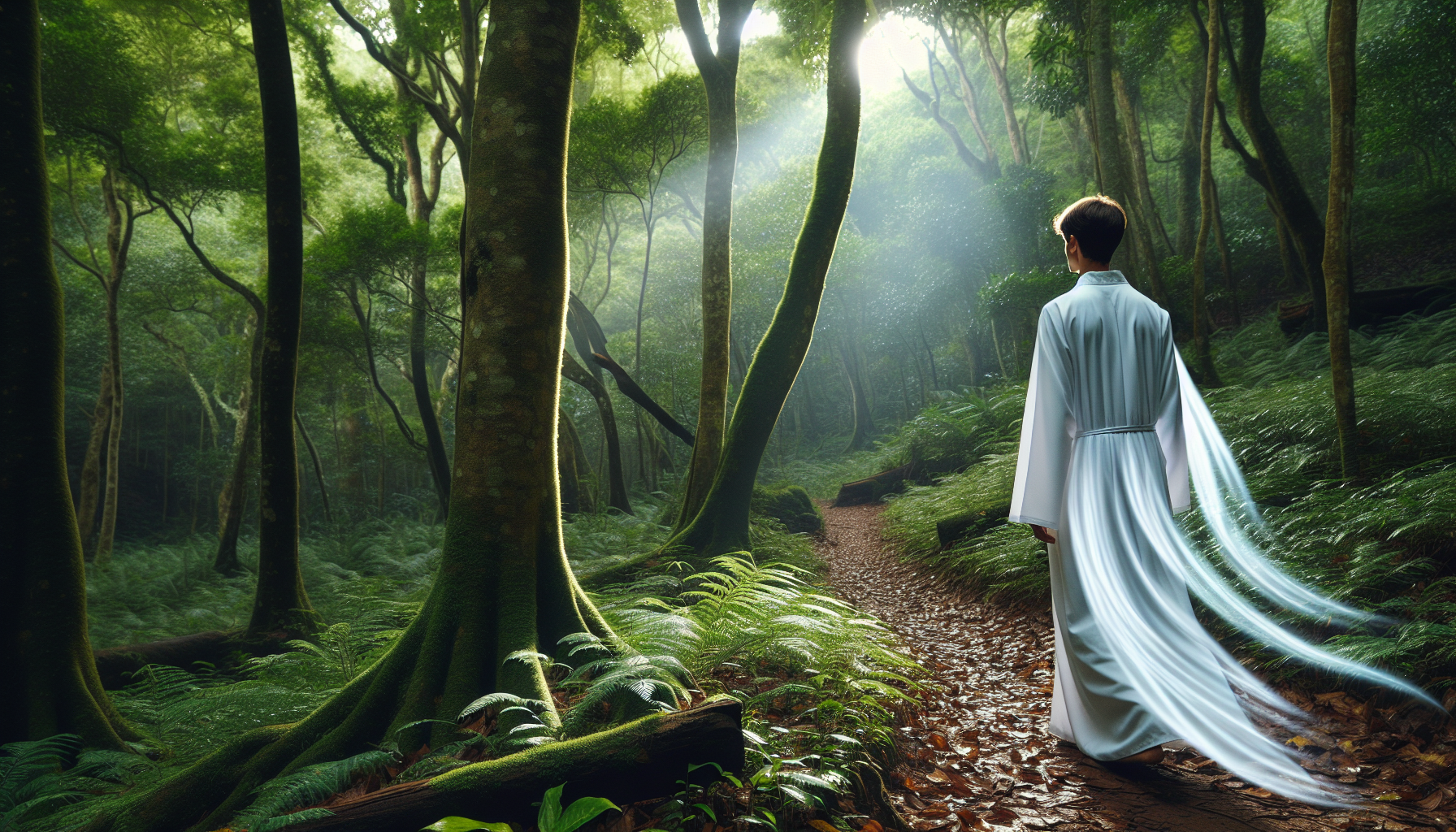 Holy Spirit guiding a person through a forest