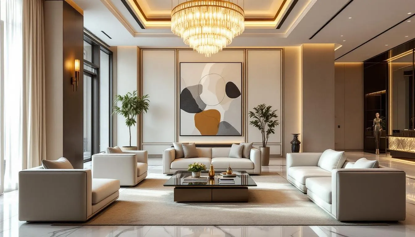 The image depicts an elegant hotel lobby featuring modern furniture and luxurious interior design, characteristic of the Radisson Blu hotel in Islamabad, providing a warm and inviting atmosphere for guests. The space is adorned with exquisite decor and world-class amenities, creating a sophisticated environment perfect for both leisure and business travelers.