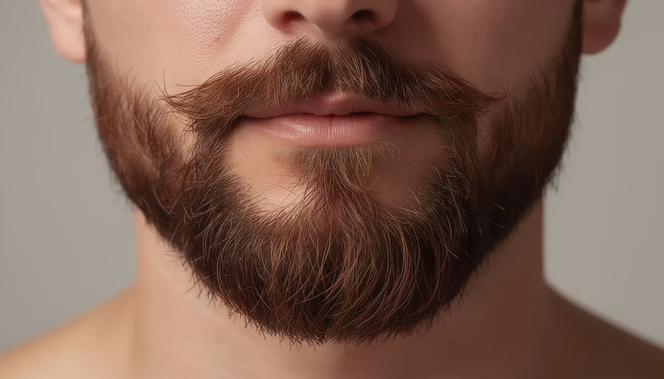 Primer plano de una barba masculina bien perfilada y cuidada, que destaca por su estilo y acabado preciso, reflejando las nuevas tendencias en barbería. La imagen muestra la textura y forma de la barba, resaltando la atención al detalle que ofrecen los barberos profesionales.