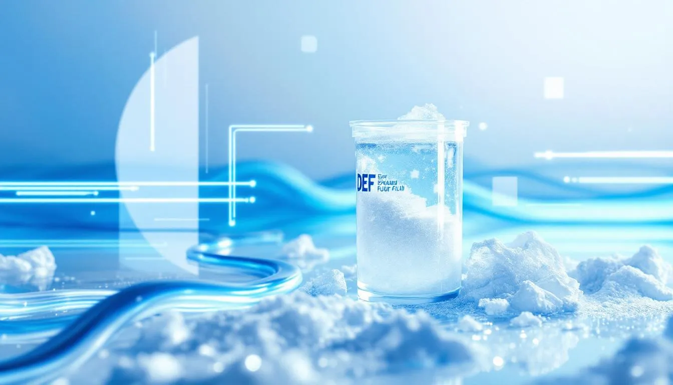 Frozen diesel exhaust fluid (DEF) and its impact on diesel engines in cold weather.