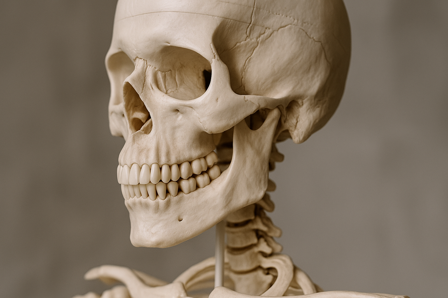 Skjelett og Tenner: Når Beinhelse Påvirker Munnhelsen 14 Sidemotlys nærbilde av hodeskalle og kjeve, viser tydelig beinstruktur og tenner med fokus på sammenheng mellom skjelett og tannhelse. skjelett hos skjelettet sammen bein indre består knokler ytre danner knoklene festet gir bindevev mer beskytter kroppen lager form utgjør dyr bestående samt flere organer kroppens annet eksempel deler kommer først virveldyr derfor