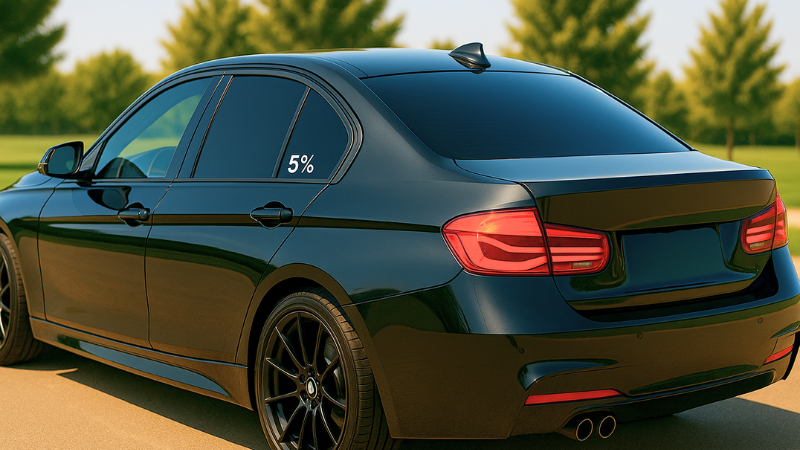 A car with non reflective dual 5% window tints but these are illegal in many areas