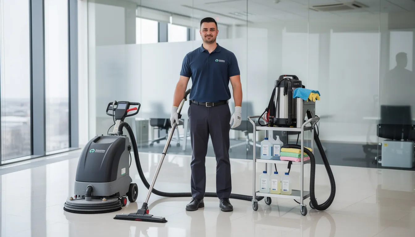 The image depicts a professional cleaning technician using specialized equipment to remove harmful residues, such as those from tobacco smoke, which can contribute to chronic lung disease and other serious health conditions. The technician is focused on ensuring a clean environment, emphasizing the importance of disease control and prevention related to smoking and its effects on respiratory health.