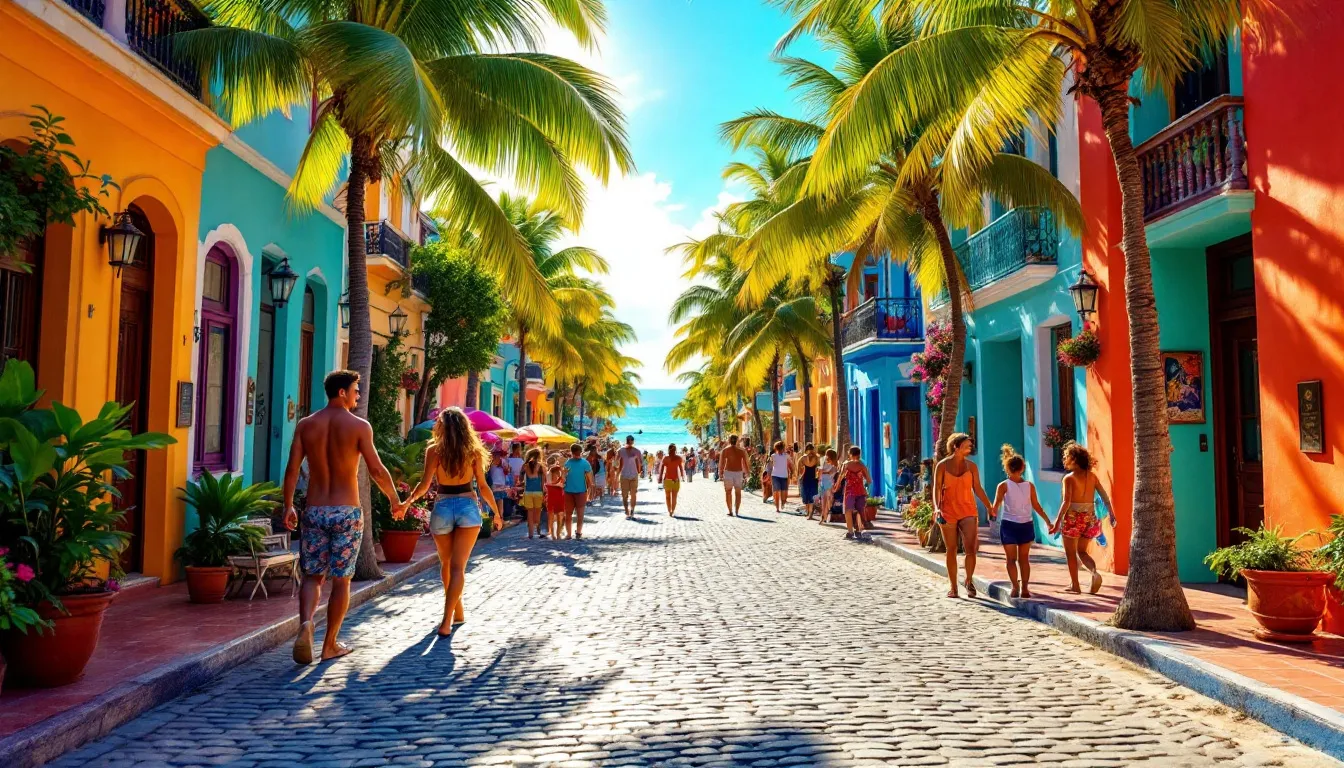 Vibrant street scene in Playa del Carmen, highlighting its appeal for affordable condos.