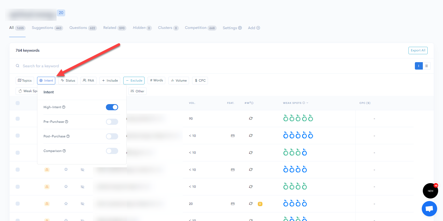 lowfruits lets you determine intent of keywords - how to do keyword research in seo