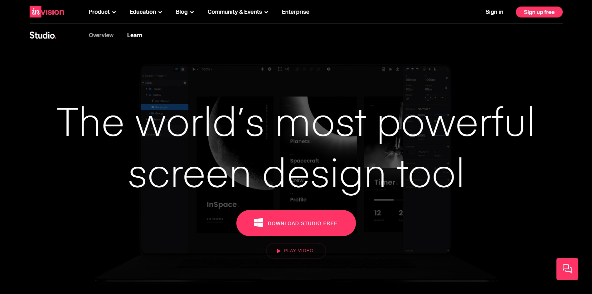 Invision Studio home page
