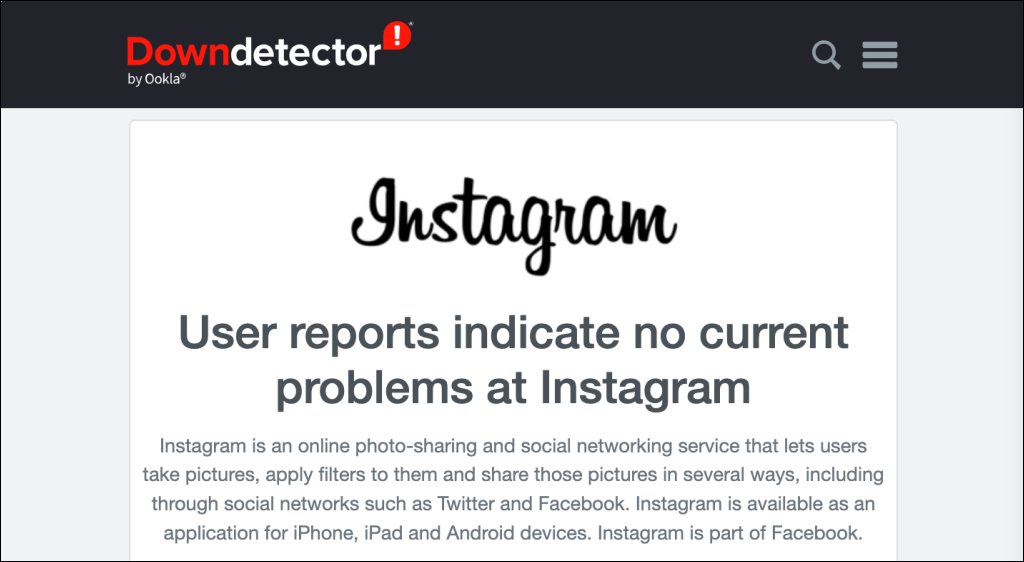 Instagram server status on Downdetector