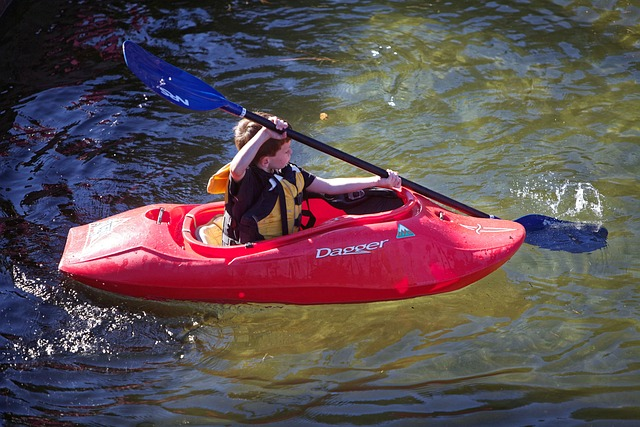 kayak, river, child