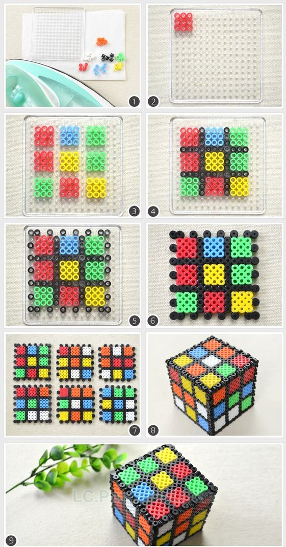 Rubic Cube 3D Craft perler bead ideas