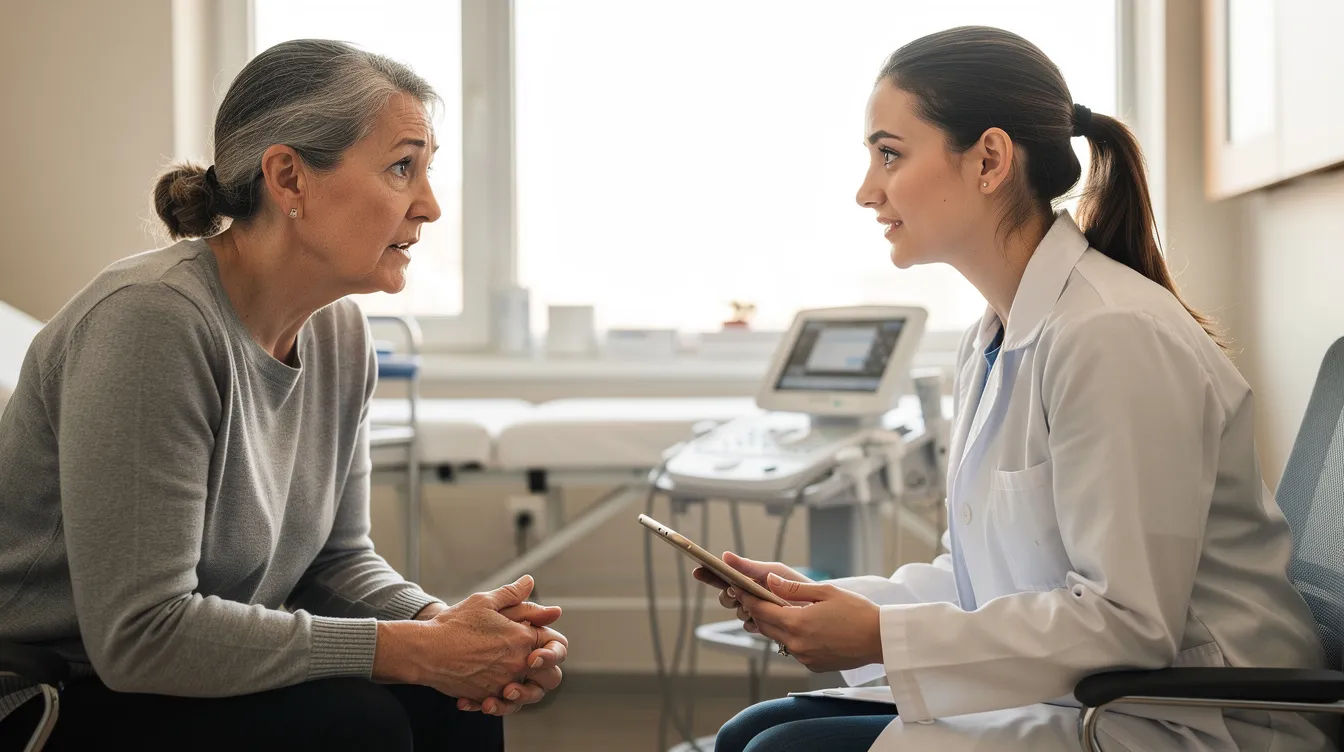 A medical professional in a white coat is consulting with a patient, discussing various sleep disorders such as sleep talking and sleep apnea. The scene emphasizes the importance of proper sleep hygiene and the role of a sleep specialist in addressing underlying sleep issues.