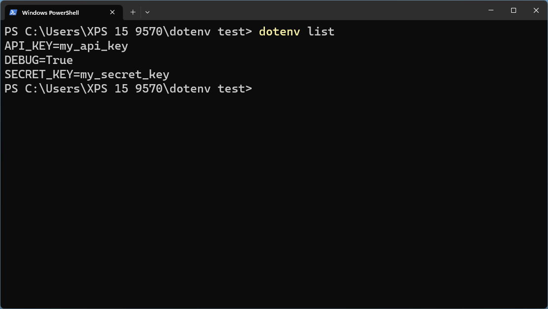dotenv list all key values of different environment variables