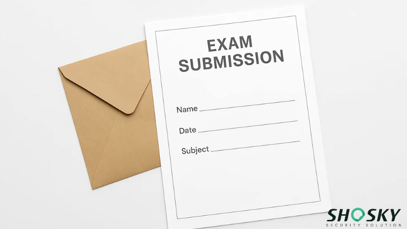 Secure exam envelope labeled for name, date, and subject entry