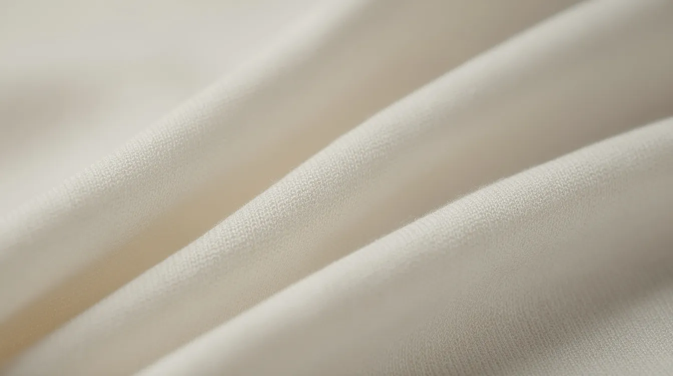 The close-up photograph showcases a smooth, draped modal fabric, highlighting its luxuriously soft texture ideal for people with sensitive skin. This fabric, made from beech tree pulp, is known for its moisture-wicking properties and is a great eco-friendly alternative to traditional cotton and other synthetic fabrics.