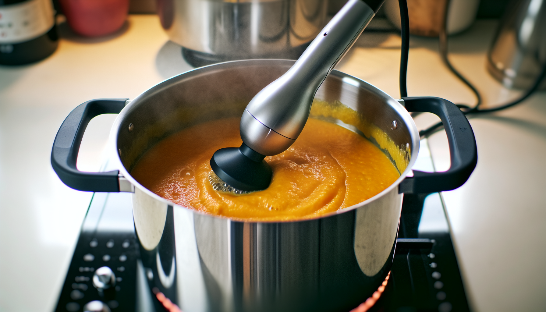 Simmering and blending pumpkin soup