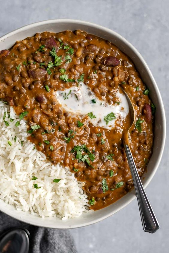Rajma chawal - a popular Indian dish of red kidney beans served with rice.