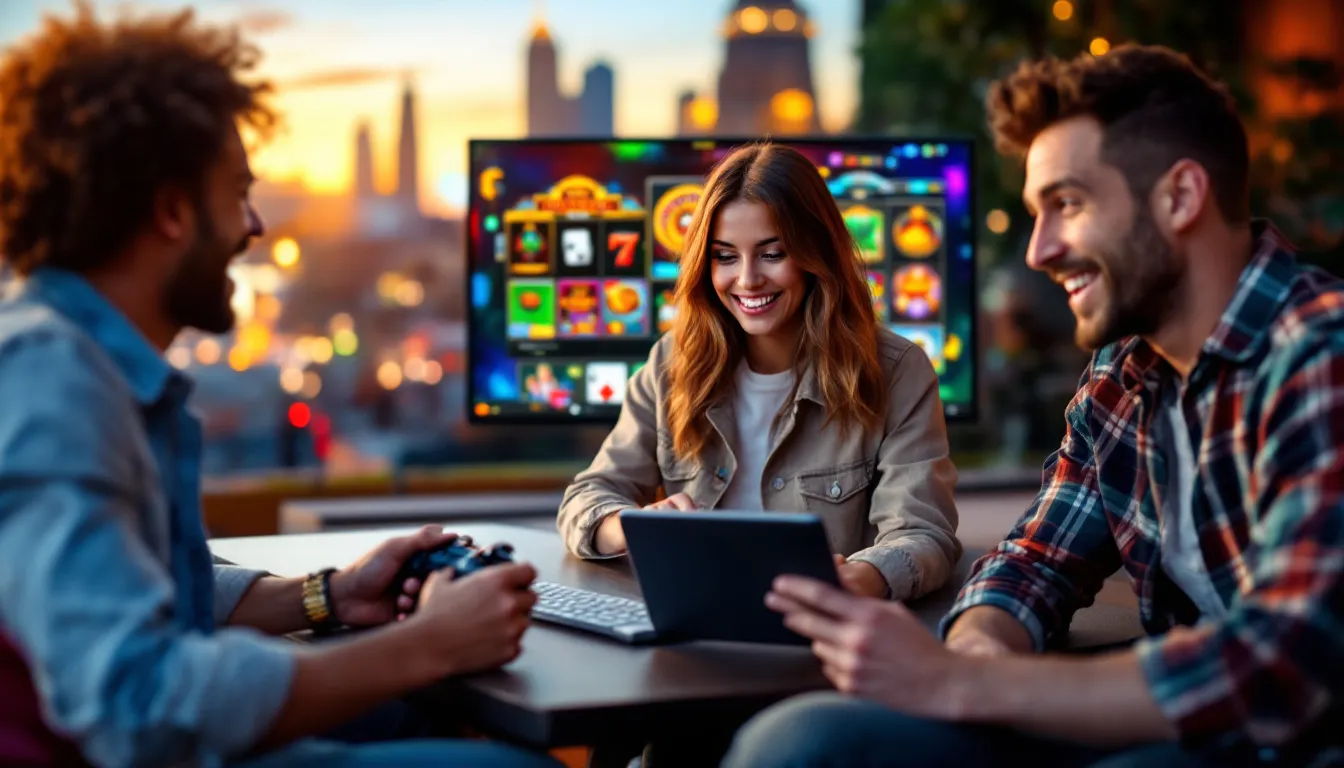 Giocatori che esplorano giochi gratuiti nei casinò online.