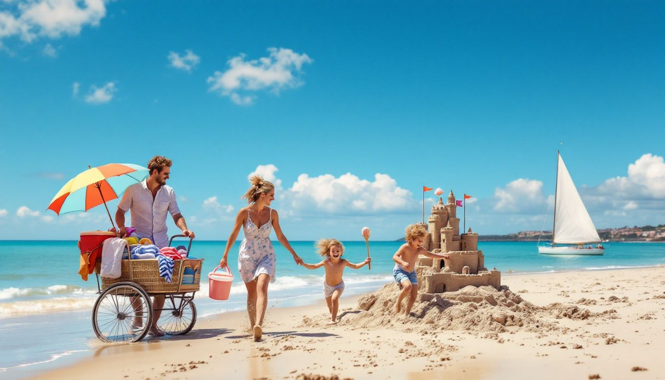 A family exploring the scenic views during their two-week trip in Weymouth.