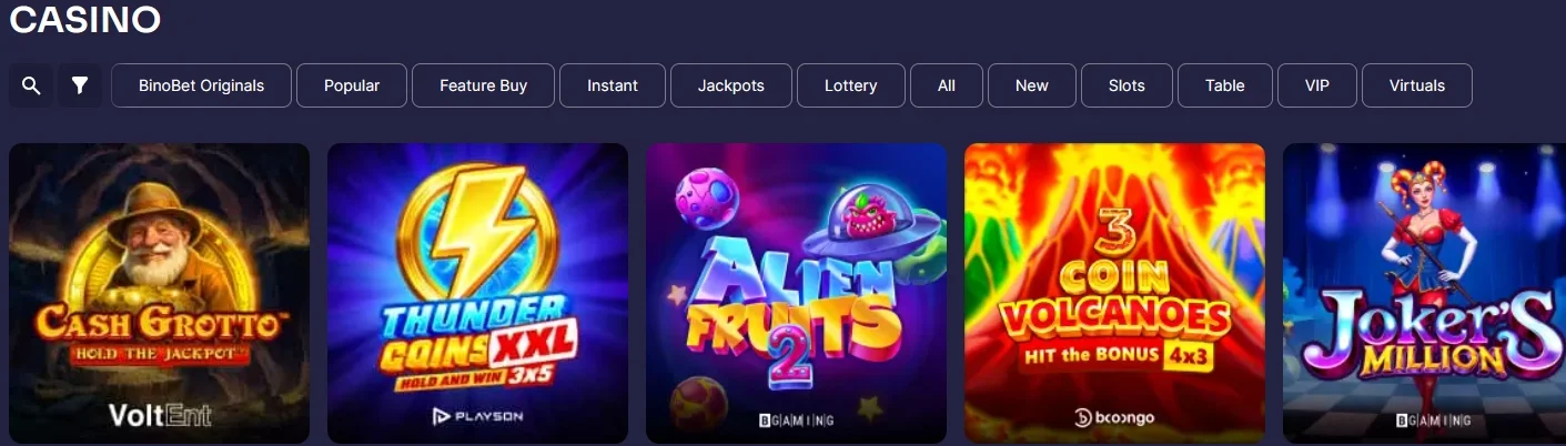 Gambling entertainment categories in Binobet
