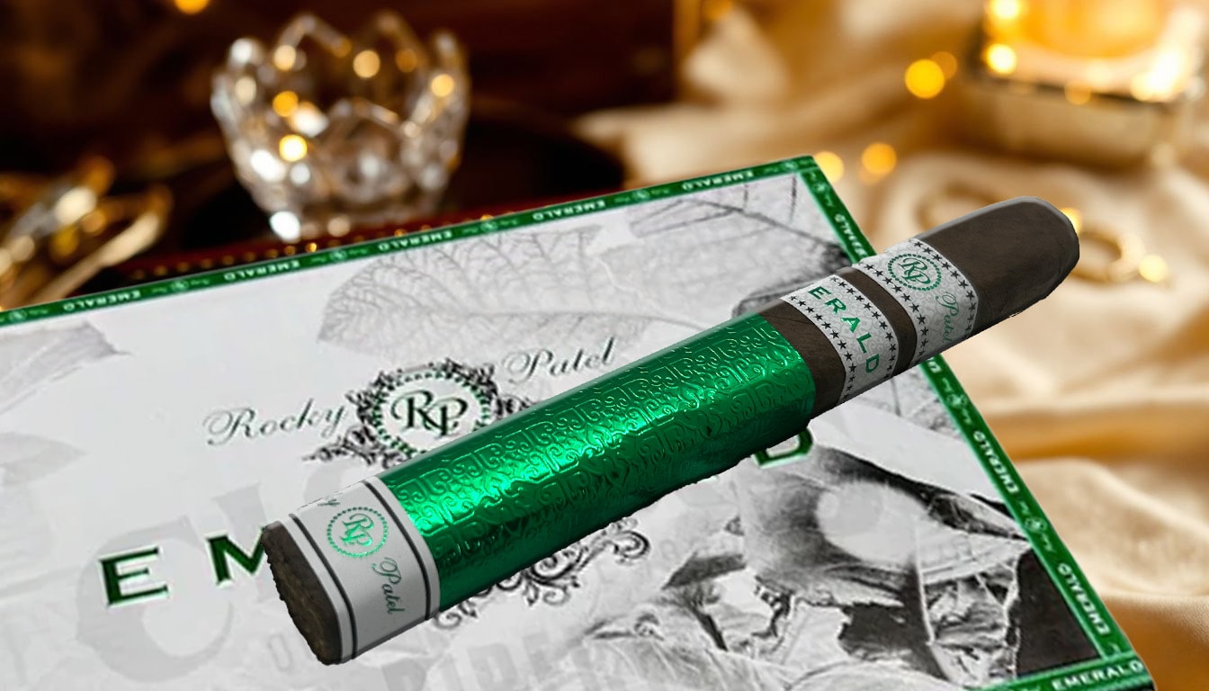 Rocky Patel Emerald Sixty cigar showcased for special occasions.