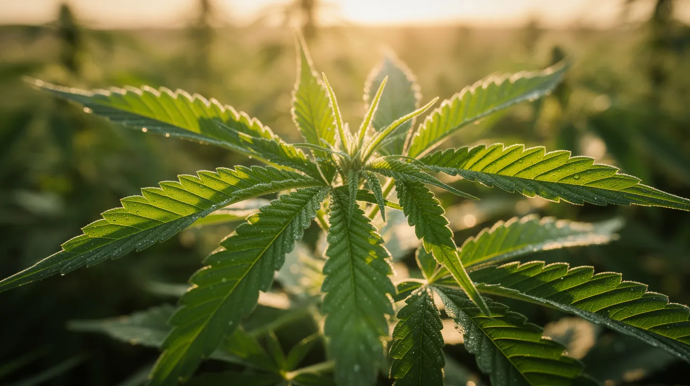 A close-up view of vibrant green hemp leaves growing in a sunlit field, showcasing the healthy foliage of the cannabis sativa plant. This image highlights the natural beauty of industrial hemp, which is increasingly recognized for its potential benefits and legal status in places like Rhode Island.