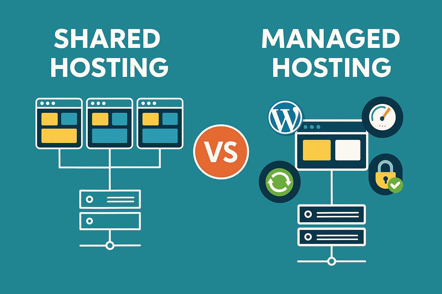 Titelbild zum Thema "Managed Hosting vs. Shared Hosting"