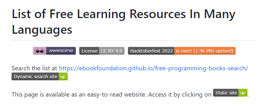 Repositório GitHub EbookFoundation/free-programming-books